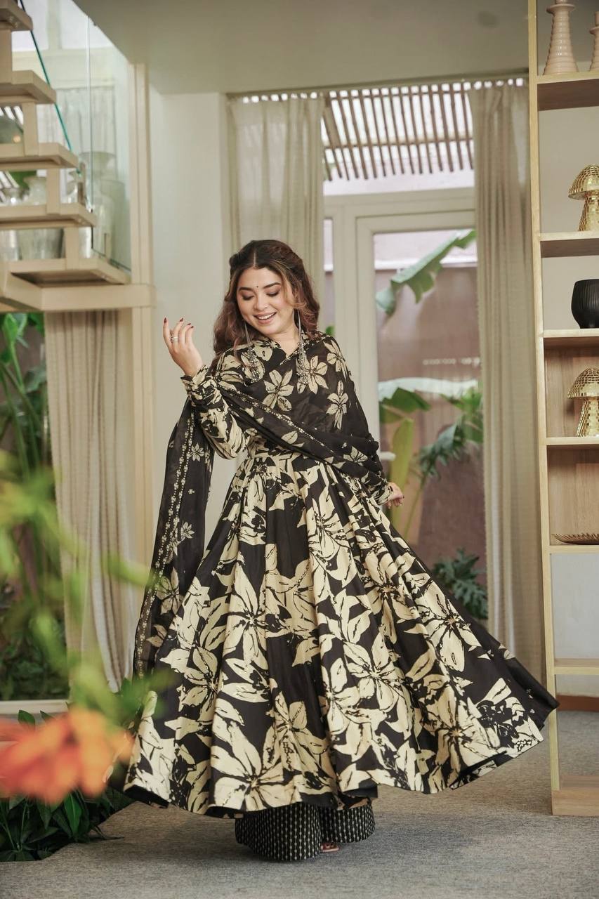 Crimson Noir Floral Couture Set